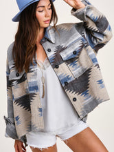 Load image into Gallery viewer, Monahans Blue Tone Aztec Raw Edge Lightweight Jacket